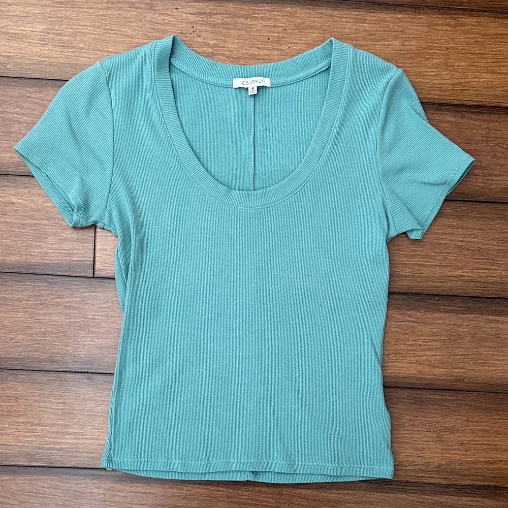 WORN ONCE Z Supply Teal Short Sleeve Ribbed Tee Size M